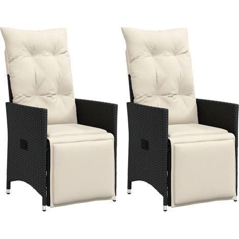 Gartensessel mit Kissen 2 Stk. Verstellbar Schwarz Poly Rattan
