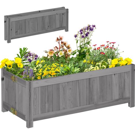 Beyamis Faltbares, hochbeetes Gartenbeet aus Holz für Gemüse und Blumen auf Terrasse, Balkon oder Veranda, 70 x 30 x 25 cm, Grau