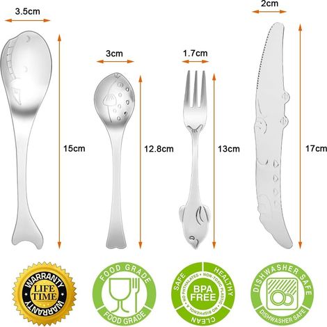 Cuillères d’apprentissage d’auto-alimentation de bébé, 4 Pcs en acier inoxydable ustensiles de bébé ensemble de couverts (argent) (1/4)