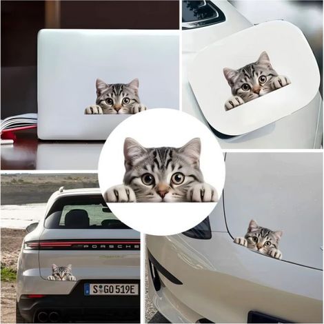 Lot de 2 autocollants amusants pour voiture,Motif chat gris,15,2 cm,En vinyle,étanche,Coupe ajustée,Pour voiture,lunette arrière (1/5)