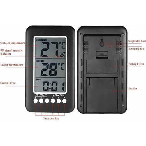 Horloge de Température Numérique Sans Fil 2 en 1 - Intérieur/Extérieur - Écran LCD ℃ / ℉ avec Transmetteur (Batterie non Incluse) (1/3)