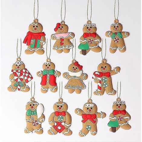 Lot de 12 décorations de bonhomme en pain d'épice pour sapin de Noël (1/5)