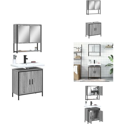 Ensemble de meubles de salle de bain 2 pcs Sonoma gris - Meubles De Salle De Bain - Armoire De Salle De Bain - Rangement Salle De Bain - Meuble Vasque - Miroir Salle De Bain (1/5)