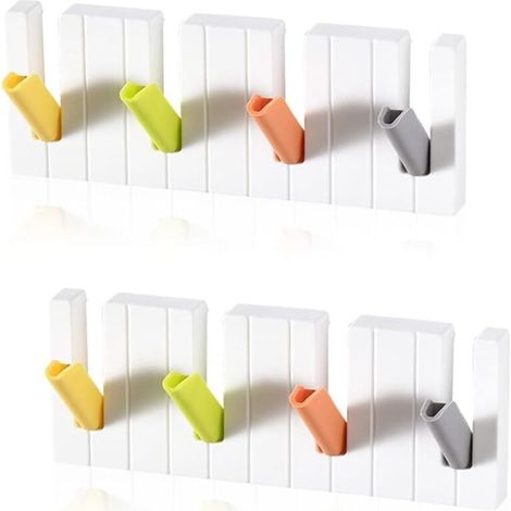 Lot de 2 Crochets Muraux Piano - 4 Crochets Rétractables par Unité - Porte-Manteau Adhésif pour Entrée Salle de Bain Couloir - 19,7 x 2,5 x 8,5 cm (1/5)
