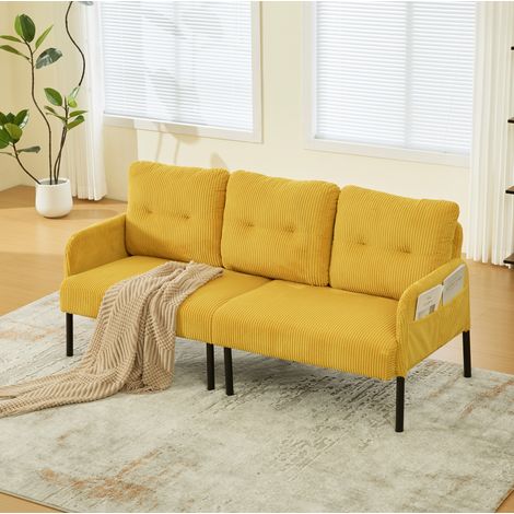 sofá 3 plazas corduroy con patas metálicas amarillo OKMYHOME (1/5)