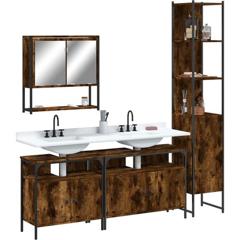Ensemble de meubles de salle de bain 4 pcs Chêne fumé Bois (1/5)
