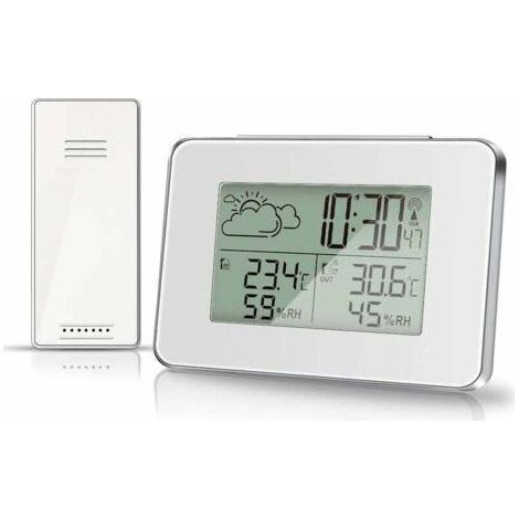 Wireless Weather Station Hygrometer for Indoor Outdoor Thermometer with Outdoor Sensor LCD Display Digital Temperature Humidity Monitor with Backlight (White) (1/4)