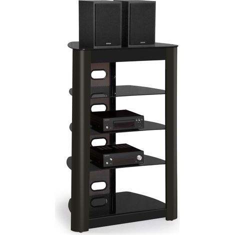 Centurion Supports Zinnia 5-Shelf Black Glass with Gloss Black Fascia Flat Screen TV / Hi-Fi / AV Rack Glass Stand (1/5)