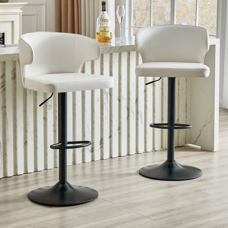Lot de 2 tabourets de bar en PU blanc, réglables 85-110 cm pour cuisine moderne FloraGrace (1/5)