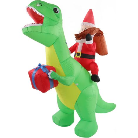 Niedliche und lustige aufblasbare Dinosaurier-Weihnachtsdekoration mit integrierten LED-Lichtern. Aufblasbare Gartendekoration für Weihnachten. EU-Stecker 100–240 V. (1/5)