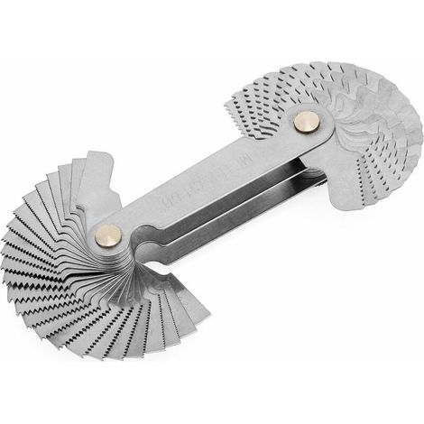 Jauge de filetage en acier inoxydable avec outil de mesure de filetage métrique, filetage Whitworth à 55° et filetage métrique à 60°. (1/5)