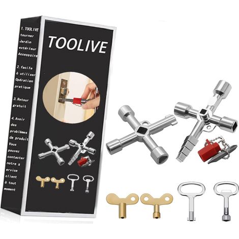 6 Pieces Universal Multifunction 4 Way Key Triangle Key Cross Key Square Square Faucet Wrench for Water Meters Electricity Radiators Gas Meters (1/5)
