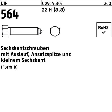 DIN 564 Form B Sechskantschraube VG M16x90 Stahl 8.8 blank m. Ansatzspitze 10 Stk (1/2)