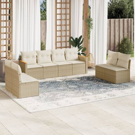Ensemble de Jardin 8 Places en Résine Tressée Beige avec Coussins - Salon d'Extérieur Modulaire avec Sièges Central et d'Angle, Fonction Rangement (1/3)