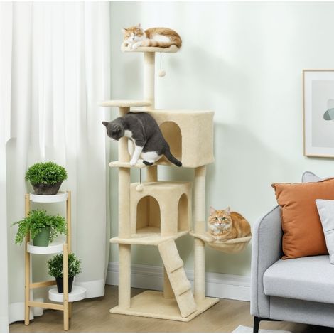 Árbol para gatos 160 cm con hamaca, escalera, cueva, 2 bolas de peluche y sisal HAVRYA (1/3)