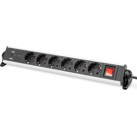 Digitus DA-70624 Ciabatta Multipresa Office 6 Prese 2 USB-A 18W 1 USB-C 20W cavo 1,5 m alluminio colore Nero Argento (1/5)