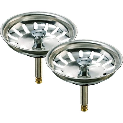 2er SET Universal Siebkörbchen 3,5 Zoll (ø 80mm - 82mm) - Edelstahl-Siebkorb für Küchenspülen mit Excenter-Bedienung, passend für viele Marken-Spülen