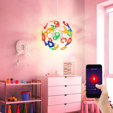 Suspension intelligente chambre d'enfant lampe suspendue lettres lampe pour enfant en forme de boule, colorée, contrôle par application CCT dimmable, RGB LED 5W 470Lm, DxH 35x120 cm (1/5)