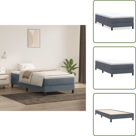 vidaXL Boxspringbett ohne Matratze Dunkelgrau 90x220 cm Samt (1/5)