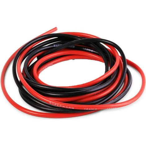 2 Mètres Fil de Silicone Pur Câble d'alimentation 16AWG Câble de Batterie fil de Cuivre étamé Câble RC de 16 Gauge (1 Mètre en Noir et 1 Mètre en Rouge) (16AWG) (1/4)