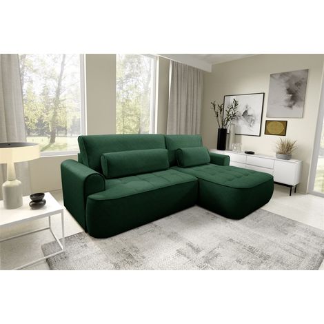 Ecksofa mit Schlaffunktion HUNTER in Stoff Cloud Flaschengrün Ottomane Rechts (1/5)