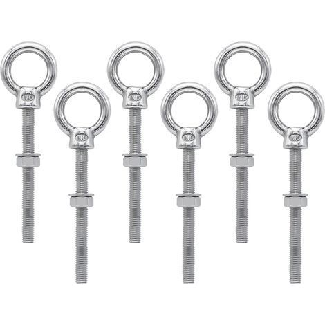 6 pièces Boulons à oeil M6 x 60 mm Vis à Anneau M6 avec filetage métrique en acier inoxydable pour Fixation et Suspension, (1/5)
