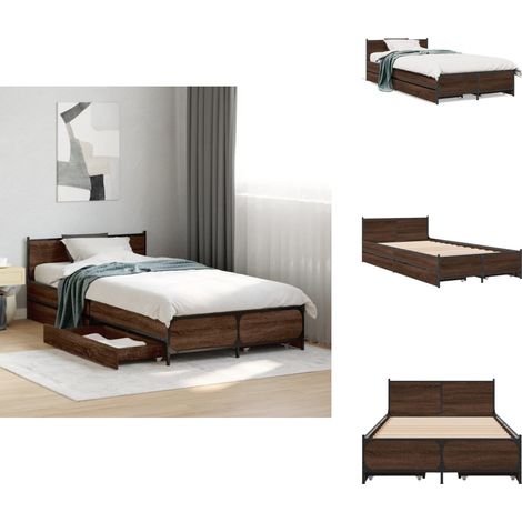 Bettgestell mit Schubladen Braun Eichen-Optik 75x190 cm - Bettes - Doppelbett - Lattenrost - Holzrahmen - Schrankbetten (1/5)