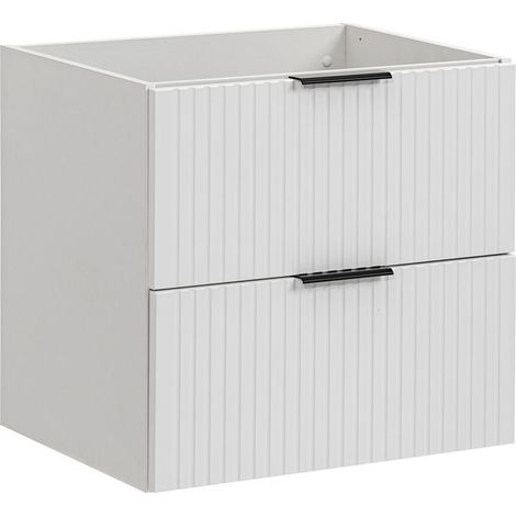 Furnidea - Meuble de salle de bain suspendu sous lavabo ADEL BLANC 60 cm - 2 tiroirs - Façades rainurées (1/5)
