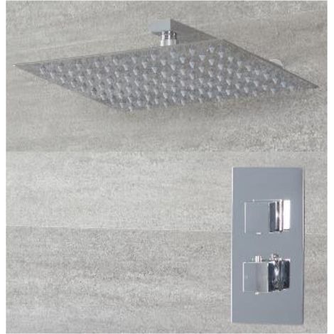 Milano Arvo 1 Outlet Twin Thermostatic Mixer Shower Valve with 300mm Wall Mounted Square Rainfall Shower Head - Chrome