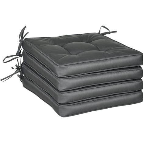 Outsunny Set of 4 Garden Seat Cushion with Ties, 42 x 42cm Replacement Dining Chair Seat Pad, Grey