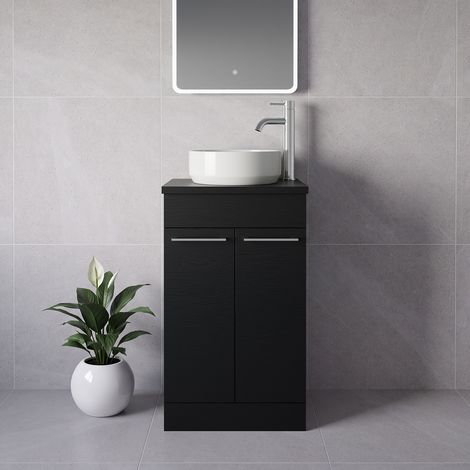 Napoli 390 Nero Oak 500mm 2 Door Vanity Unit for Countertop Basins - 500mm - Chrome 160mm Handle