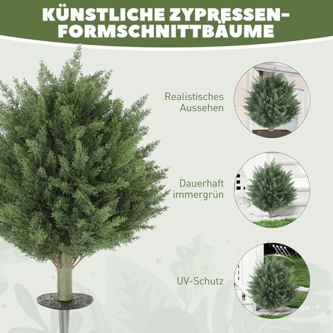 Lot de 2 cyprès artificiels UV, 387 feuilles, tige avec pique, Ø40 x 60 cm, vert (1/5)