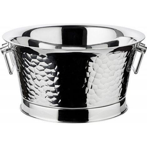 Vasque à Champagne en Métal Plaqué Argent Martelé et Poli - Seau à Bouteilles Ø 48 x H 25 cm - PANGIVO