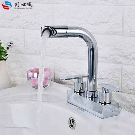 Universal rotating double handle dual control hot and cold water faucet for double-sided basins, countertop basins, and washbasins - double-hole and three-hole faucet - rotating double handle model