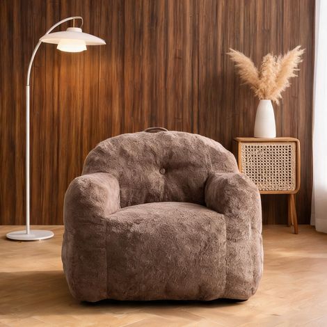 Fauteuil poire en simili cuir beige remplissage mousse khaki (1/5)