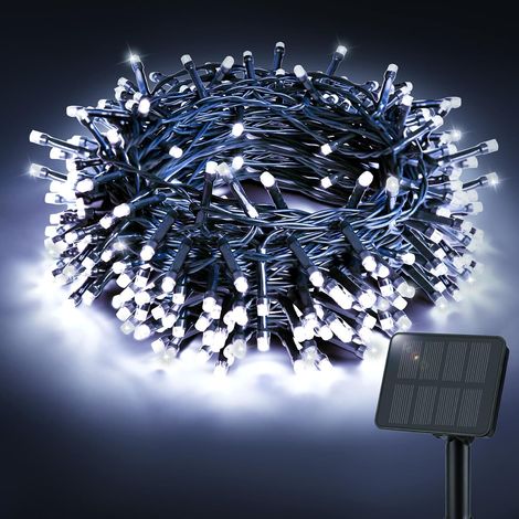 Guirlande lumineuse solaire d'extérieur - 12 m - 120 LED - Résistante aux intempéries - 8 modes - IP65 - Étanche - Pour jardin, balcon, cour - Décoration intérieure et extérieure (blanc froid) (1/5)