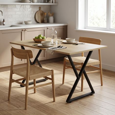 Pieds de table en acier, 60 x 72 cm, lot de 2 pieds de table en forme de X avec patins réglables et vis, noirs (1/5)
