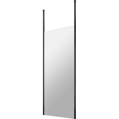 Balterley Ellerton Contemporary Bathroom 8mm Glass Profile Wetroom Screen with Ceiling Posts, Matt Black, 1950 x 700 x 14mm