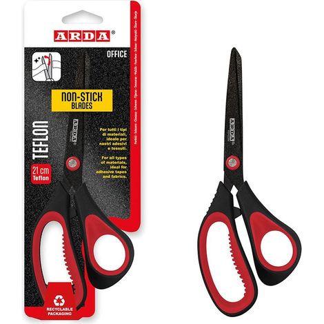 BLISTER TIJERA METALICA TEFLON 21 CM OFICINA COLOR ROJO
