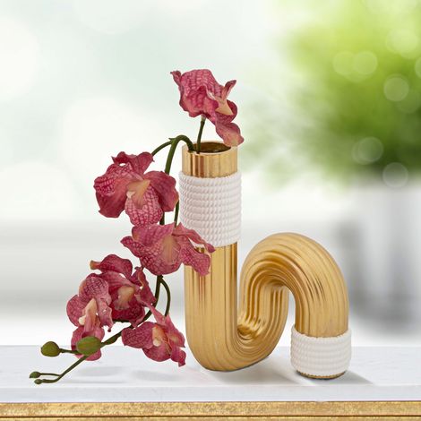 Vaso, Estructura Blanca Material de Tela, oro - Teren