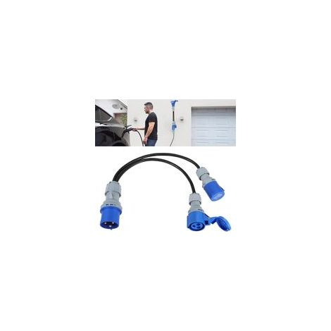 Adaptateur électrique 32A avec 2 prises 16A – Câble H07RN-F 0,5m – IP44 pour extérieur – Séparateur bidirectionnel pour camping
