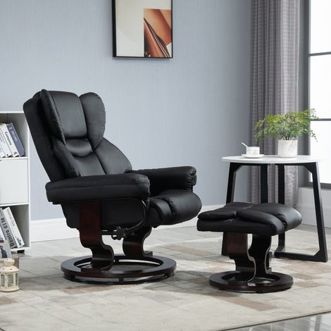 Sillón relax giratorio con reposapiés, función reclinable 145°, polipiel negra HAVRYA (1/5)