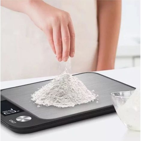 Hochpräzise elektronische Küchenwaage, wasserdicht, Edelstahl, mit schwarzer Batterie (10 kg/1 g). (1/5)