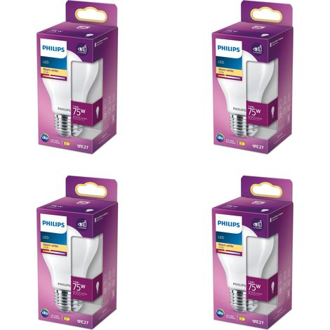 Philips Vorteilspaket E27 Standardlampe Matt 75W Nicht Dimmbar Warmweißes Licht - 4 Stück (1/3)