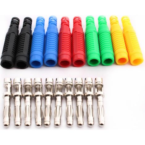 10Pcs Fiches bananes isolées 4 mm, 4mm souder mâle fiche Banane pour fils de test de multimètre（noir bleu rouge vert jaune）