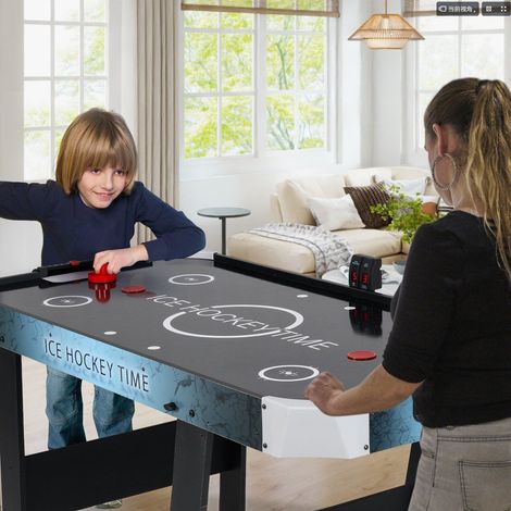 Table d'air hockey pliable avec moteur 12 V, affichage LED et compteurs manuels pour maison, salle de jeux et espaces restreints (1/3)