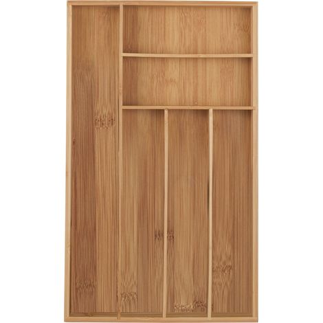 Relaxdays – Range-couvert en bambou 6 compartiments – Dimensions 5 x 27,5 x 46 cm – Organiseur de tiroir pour ustensiles de cuisine – Aspect naturel