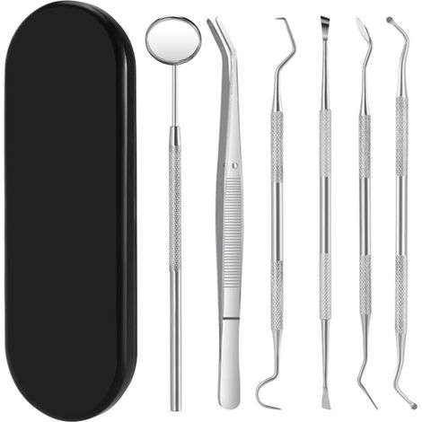 Kit De Nettoyage Dentaire - 6 Pièces En Acier Inoxydable 304 - Pour Soins Buccaux Et Dentaires Humains Et Animaux - 1 Miroir Buccal 1 Pince 4 Outils Spécifiques (1/5)