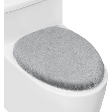 Housse de siège de toilette en peluche douce pour salle de bain, lavable en machine, s'adapte à la plupart des couvercles ronds, allongés et rectangulaires, installation et nettoyage faciles (gris) (1/4)
