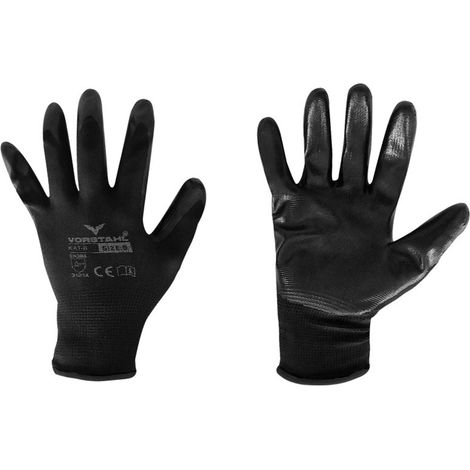 Gants de protection en nitrile polyester noir, lot de 12, taille 9, qualité Vorstahl (1/4)